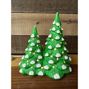Vintage Ceramic Christmas Double Tree Snow Lighted Christmas Giant